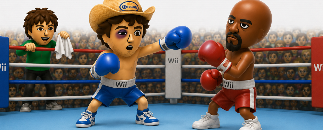 Mii boxing match in a Wii Sports ring