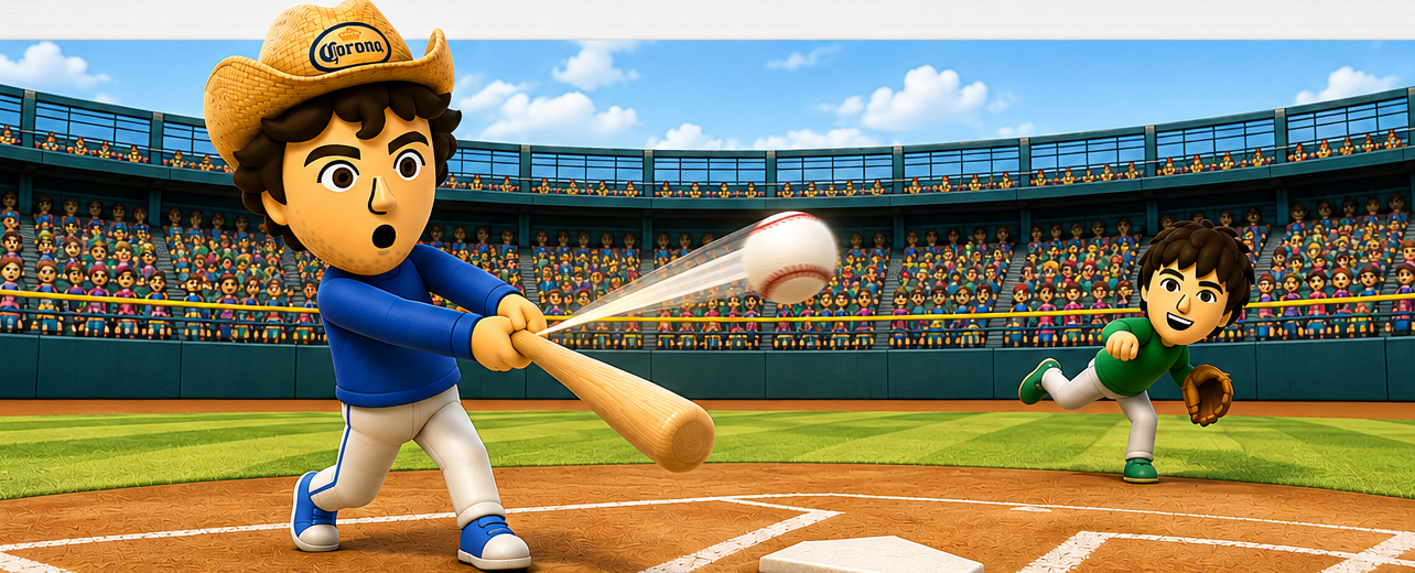 Mii baseball game in a packed stadium