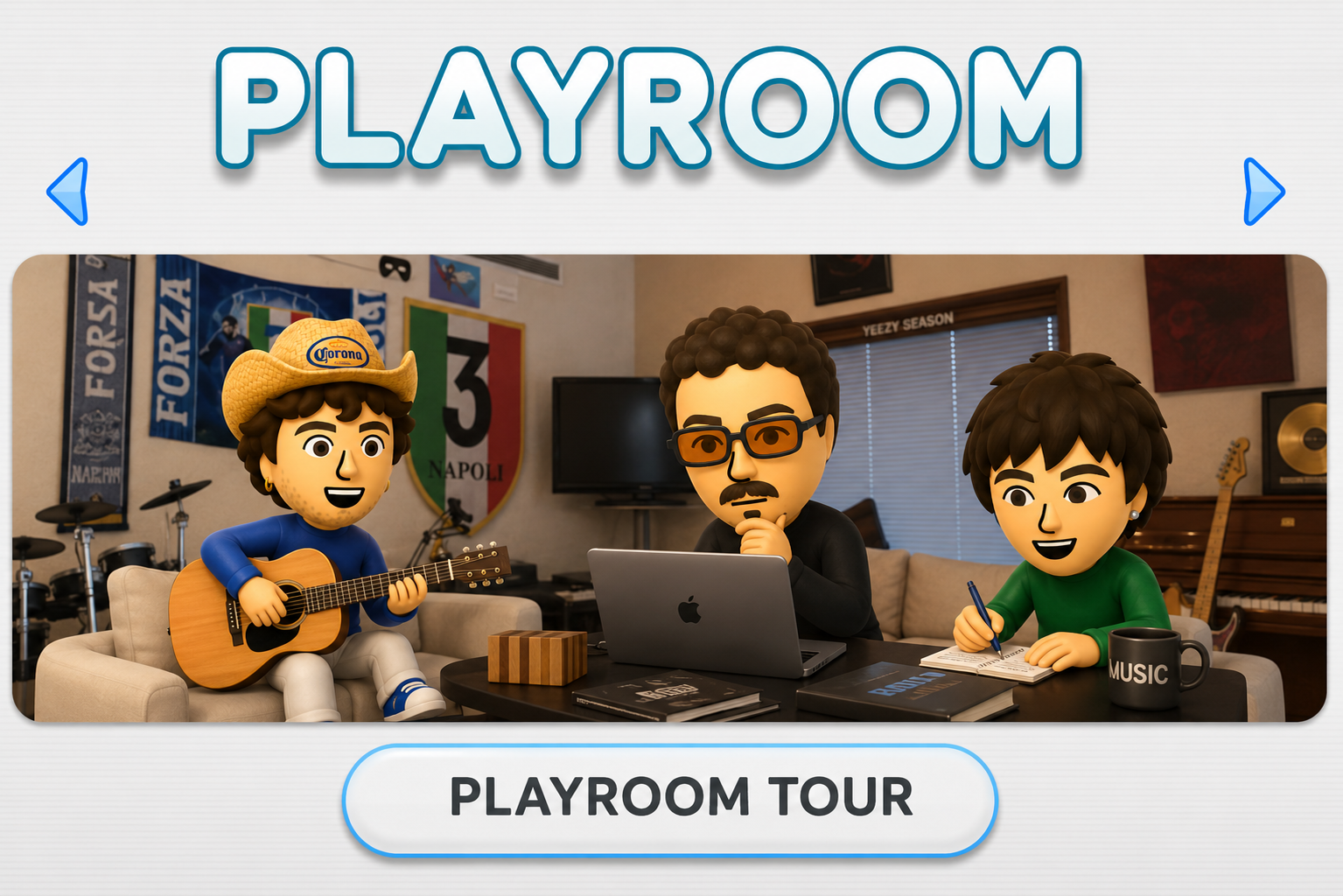 Playroom Tour — the band and manager writing music in the studio