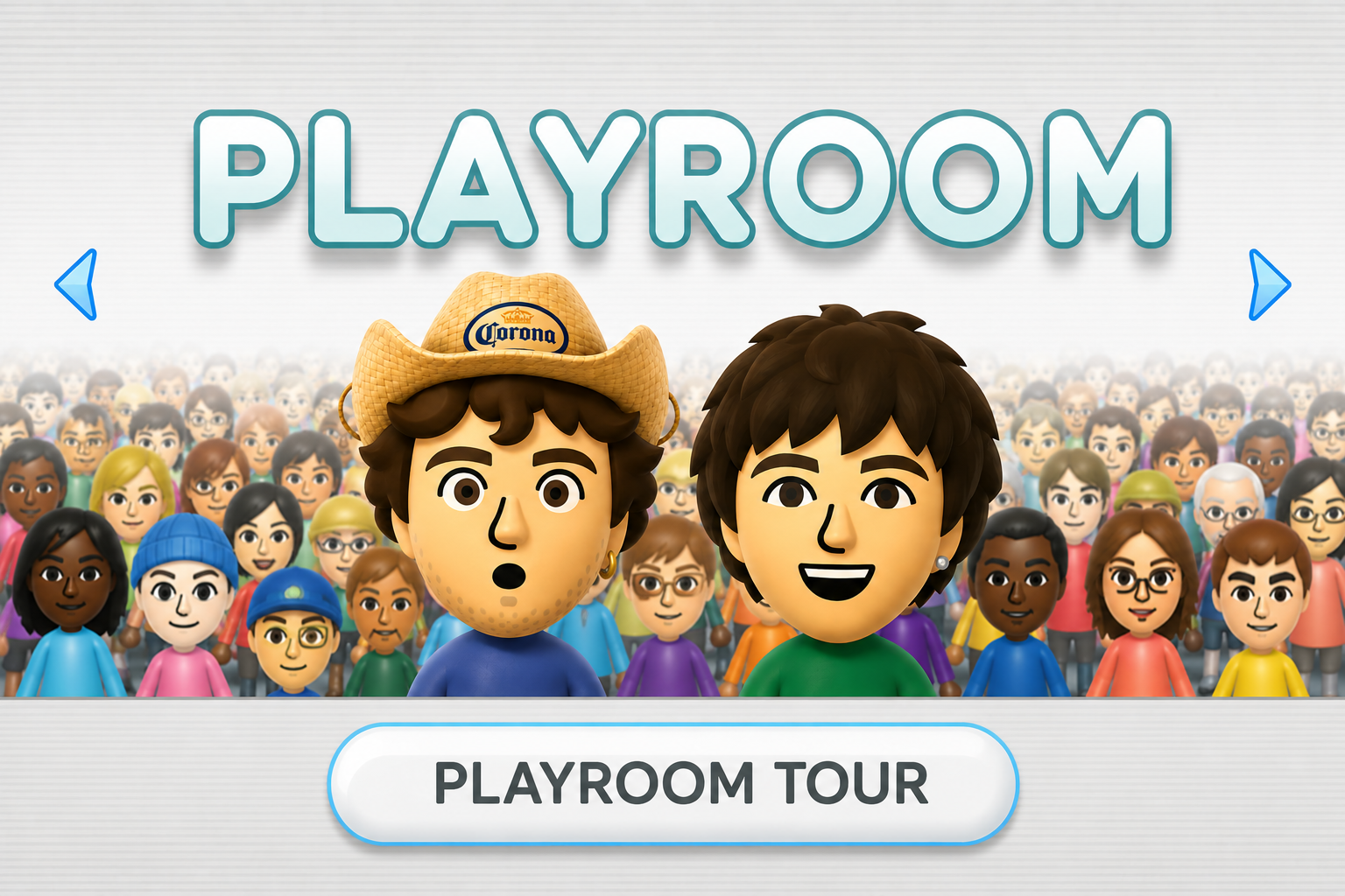 Playroom Tour — two Mii characters in front of a crowd of fans