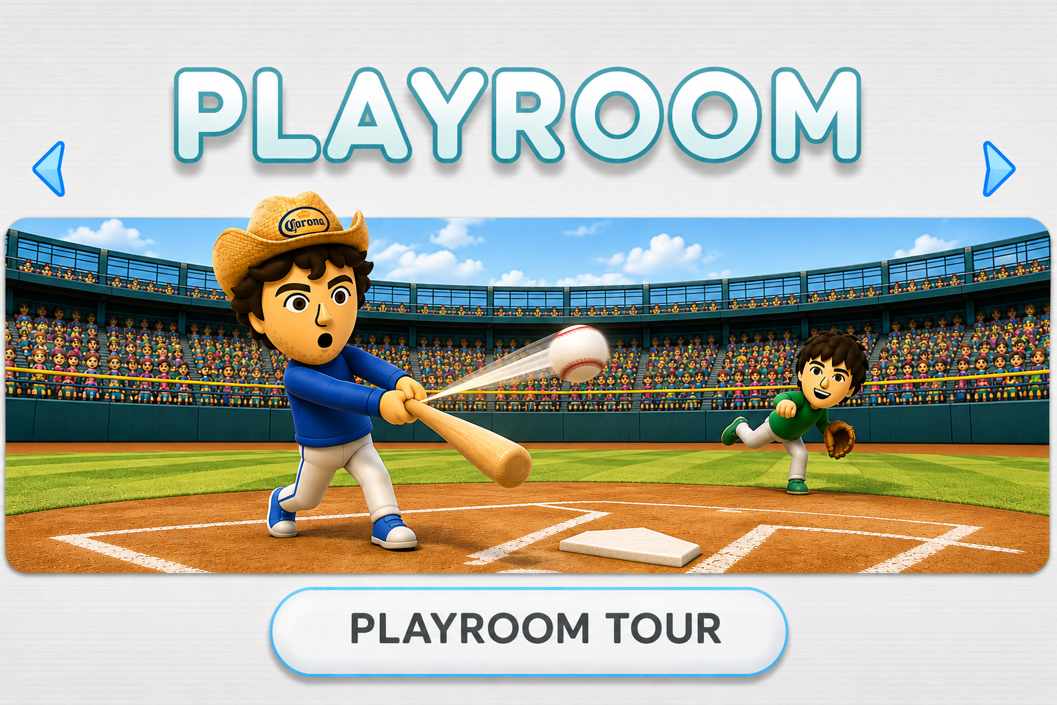 Playroom Tour — Mii baseball game in a packed stadium