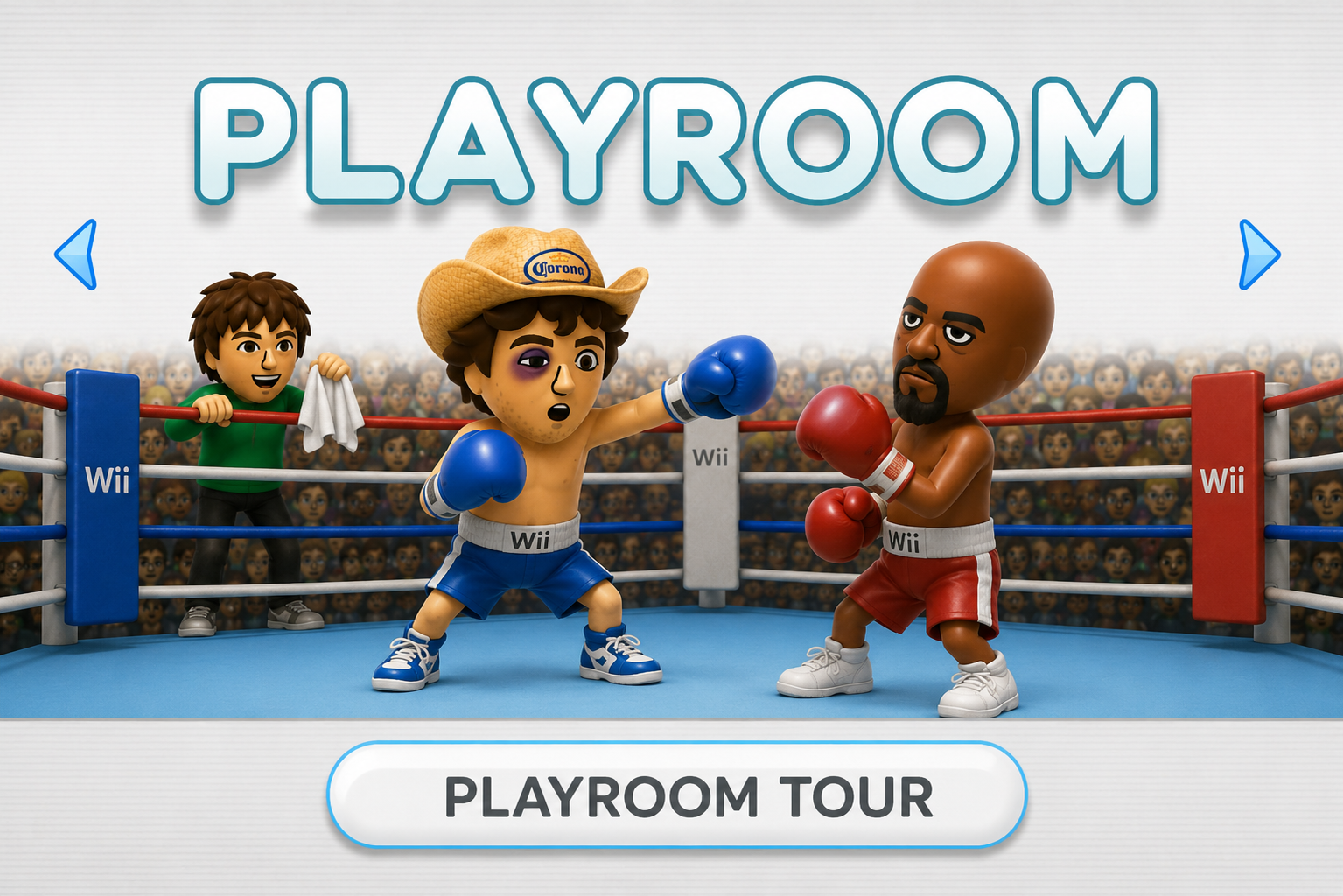 Playroom Tour — Mii boxing match in a Wii Sports ring