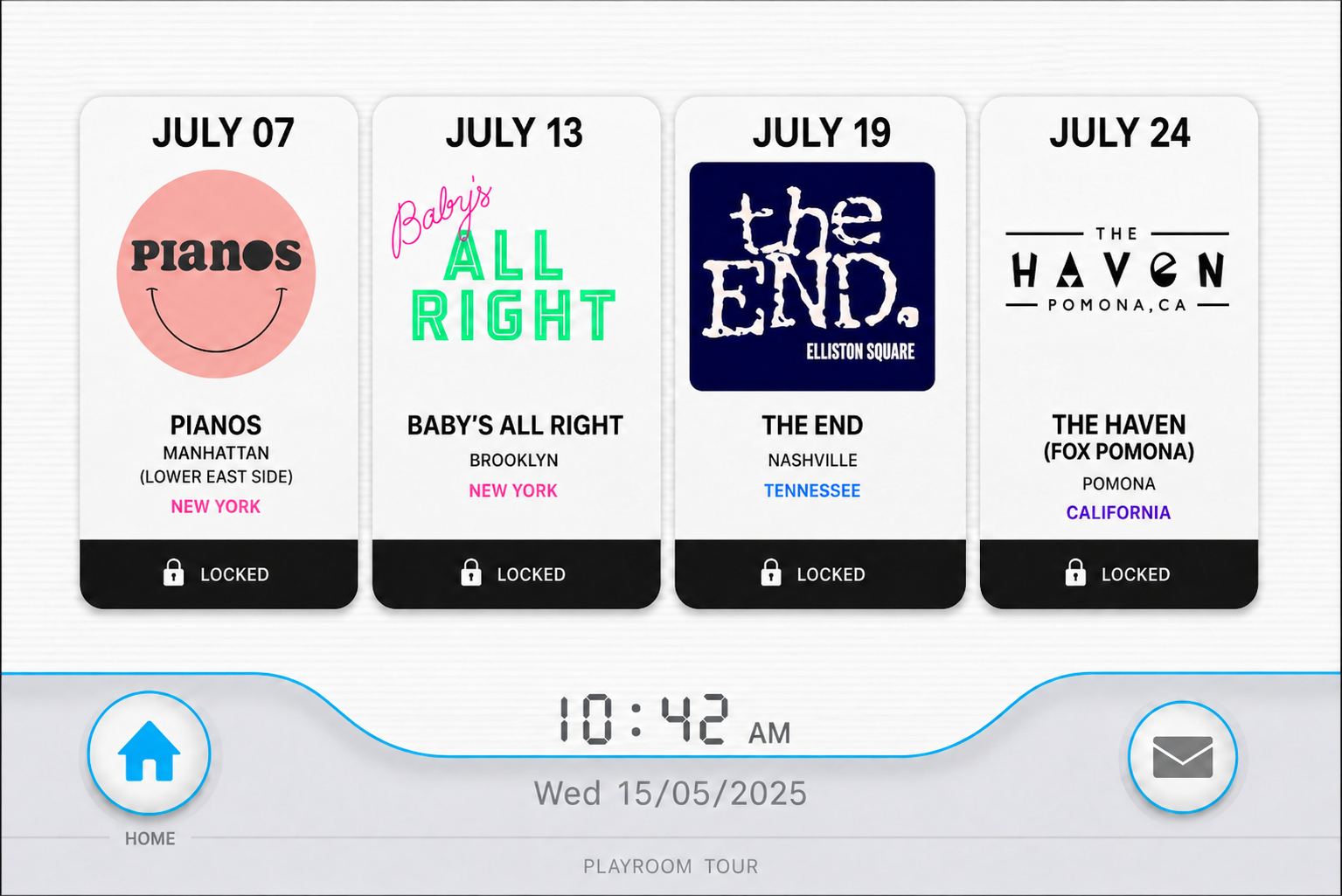 Playroom Tour schedule — four upcoming shows